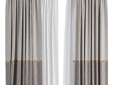 Elegant Modern Gray And White Curtains With Gold Trim Textured Fabric Design 3d model