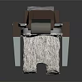 Modern Chair With Shredded Material Seat Back Brown Frame Blue Armrests And Gray Headrest