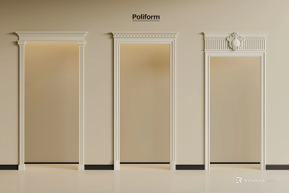 Three White Door Archways With Different Decorative Top Designs For Home Interior 3d model