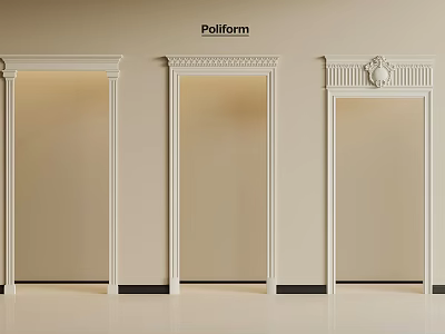 Three White Door Archways With Different Decorative Top Designs For Home Interior 3d model