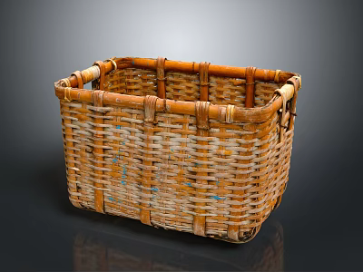 Handmade Bamboo Woven Storage Basket With Rectangular Shape And Sturdy Handles 3d model