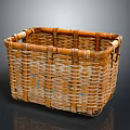 Handmade Bamboo Woven Storage Basket With Rectangular Shape And Sturdy Handles 3d model