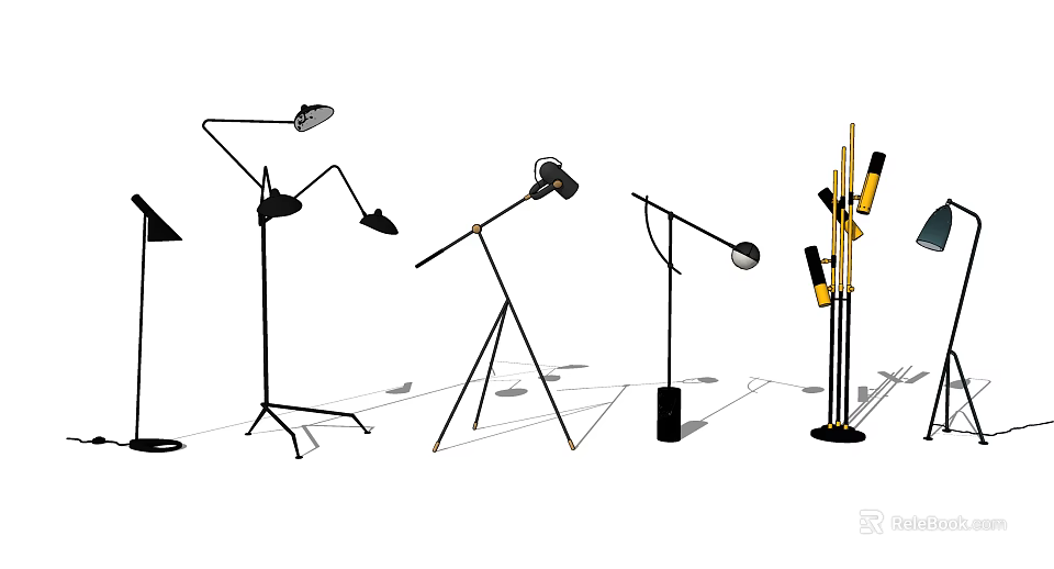 Various Stylish Floor Lamps With Adjustable Arms And Modern Metal Bases 3d model 
