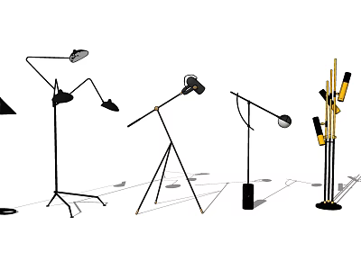Various Stylish Floor Lamps With Adjustable Arms And Modern Metal Bases 3d model