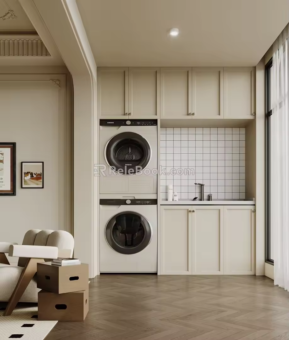 French Retro Balcony French Retro Balcony Cabinet Washer and Dryer 3d model