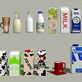 Various Milk Beverages Including Bottled And Carton Packaging With Coffee Cup 3d model