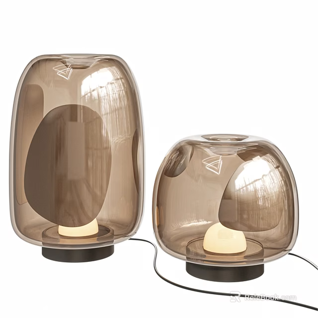 Modern Brown Transparent Shades Illuminated Table Lamps With Curved Design And Black Bases 3d model 