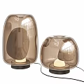 Modern Brown Transparent Shades Illuminated Table Lamps With Curved Design And Black Bases
