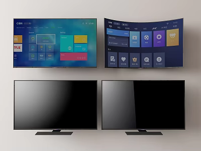 Two Modern Smart Televisions With Curved And Flat Screens Colorful App Icons And Interfaces 3d model