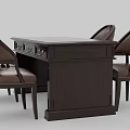 Dark Wood Dining Table Set With Upholstered Chairs And Drawers 3d model