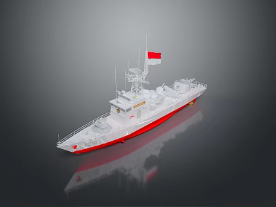 White Patrol Boat With Red Stripe And Flag On Deck Detailed Model Design 3d model