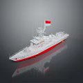 White Patrol Boat With Red Stripe And Flag On Deck Detailed Model Design