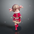 Cute Little Girl Doll with Rabbit Ears Brown Hair Red Boots and Pink Sparkles