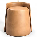 Modern Brown Leather Ottoman With Sleek Cylindrical Design And Comfortable Seat