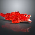 Red Spotted Aquatic Animal With Open Mouth And Unique Fins On Reflective Surface