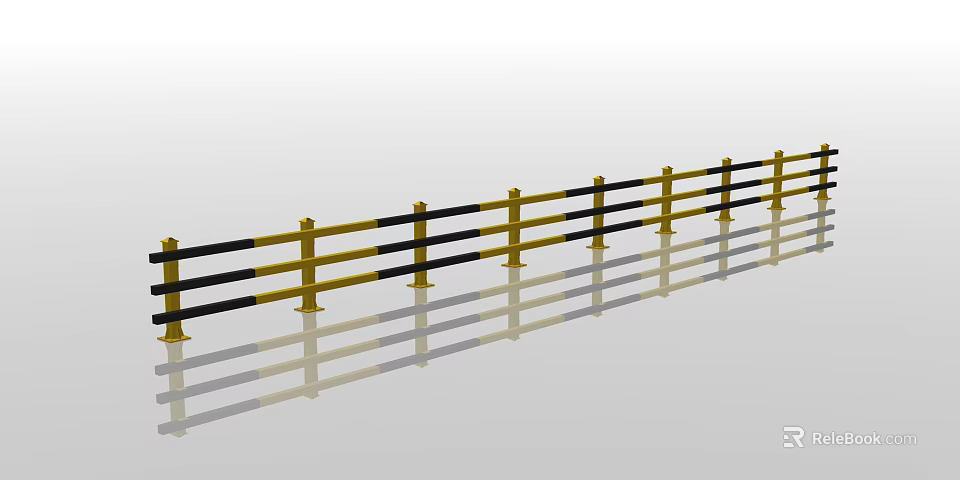 Modern Safety Industrial Fence With Yellow Black Railings And Clear Reflections 3d model 