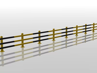Modern Safety Industrial Fence With Yellow Black Railings And Clear Reflections 3d model