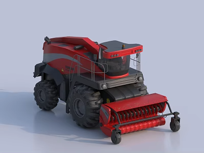 Red Agricultural Combine Harvester With Large Wheels And Front Cutting Mechanism 3d model