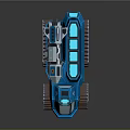 Futuristic Blue Military Vehicle With Tracked Wheels And Mounted Missile Launcher