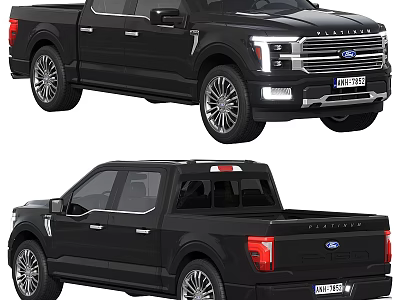 Black Ford F-150 Lariat Stylish Pickup Truck Front And Rear Views 3d model