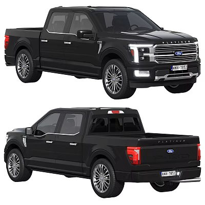 Black Ford F-150 Lariat Stylish Pickup Truck Front And Rear Views 3d model