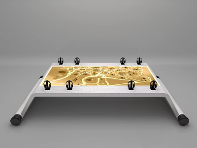 Versatile All in One Machine with White Stand Yellow Panel Map Pattern and Black Wheels 3d model