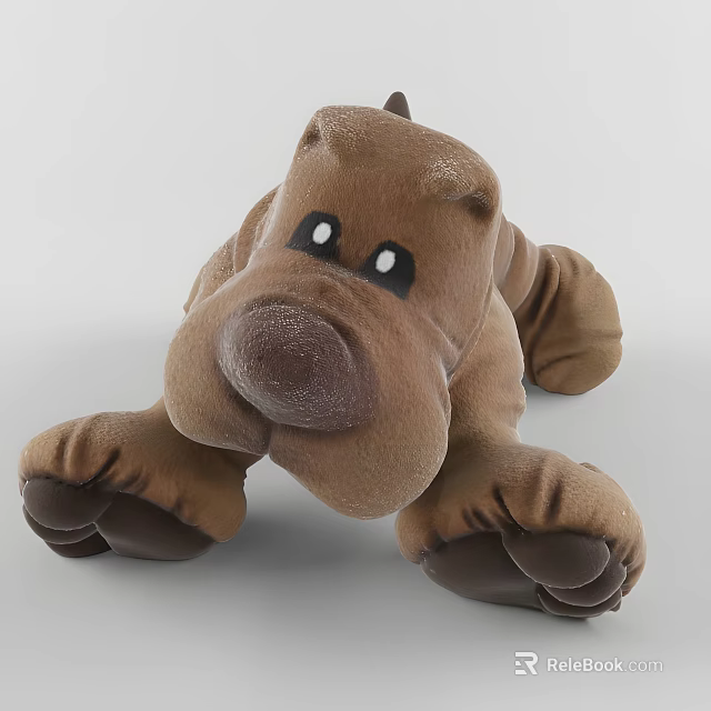 Brown Plush Dog Stuffed Toy Lying Down With Big Eyes And Large Nose 3d model 