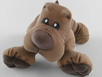 Brown Plush Dog Stuffed Toy Lying Down With Big Eyes And Large Nose 3d model
