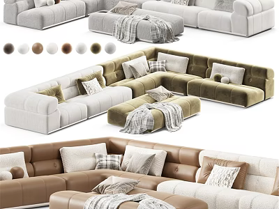 Comfortable Modern Sectional Sofa in Various Colors with Cushions and Ottoman 3d model