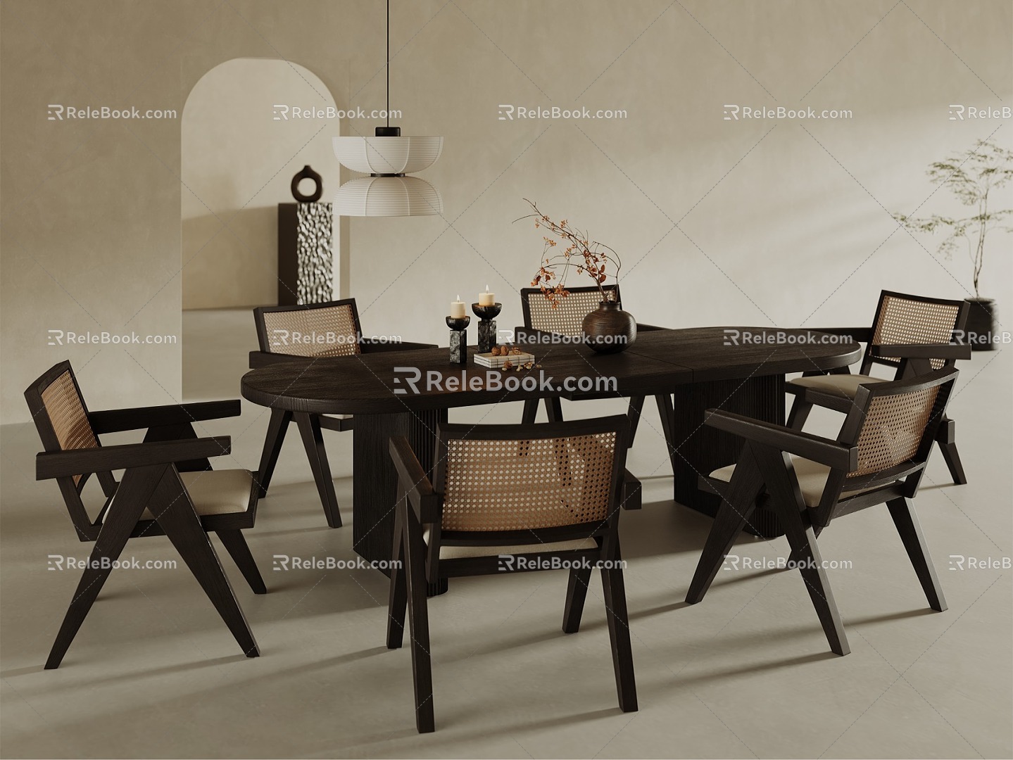 Qui Ji Restaurant Table and Chair Combination Ornaments 3d model