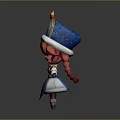 Chibi Game Character With Orange Hair Blue And White Outfit Golden Decorations 3D Model Design