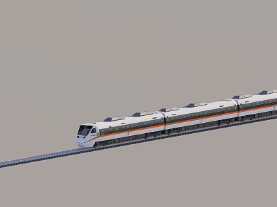 Modern High Speed Train With White Body And Streamlined Design Running On Track 3d model
