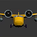 Yellow Passenger Plane Cartoon Style 3D Model With Propellers Floats And Blue Tail Details