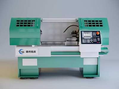 Green CNC Lathe Industrial Equipment by Ruizhou Machinery With Control Panel And Display Screen 3d model