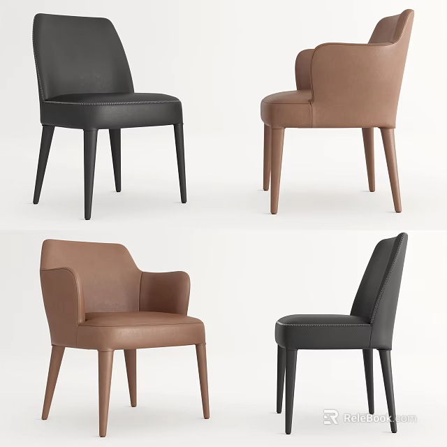 Modern Leather Dining Chairs Black And Brown Stylish Design With Armrests 3d model 