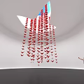 Spectacular Art Installation With Red Paper Cranes Hanging In White Circular Space