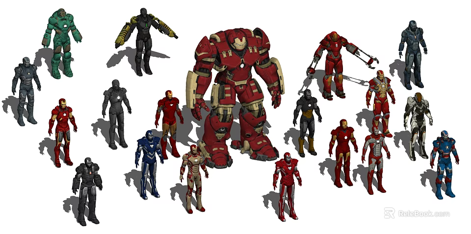 Iron Man Action Figures Collection With Various Designs And Different Sizes Including Large Mech Style 3d model 