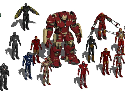 Iron Man Action Figures Collection With Various Designs And Different Sizes Including Large Mech Style 3d model