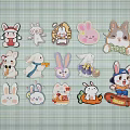 Cute Rabbit Shaped Wall Decor With Various Poses Holding Carrot Skiing And Wearing Hat