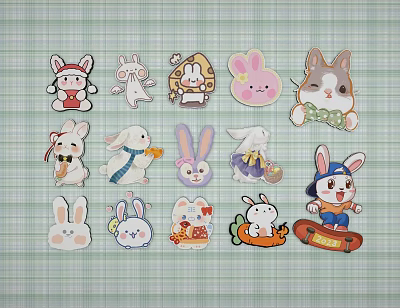 Cute Rabbit Shaped Wall Decor With Various Poses Holding Carrot Skiing And Wearing Hat 3d model