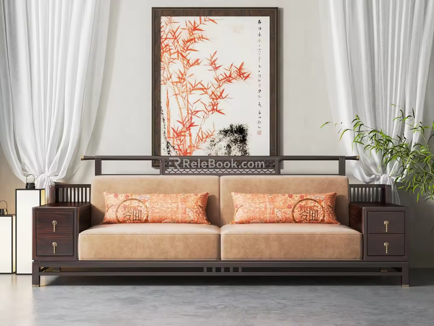 New Chinese-style double sofa 3d model