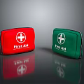 Essential Portable Red And Green First Aid Kits With White Cross Symbol