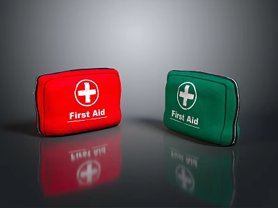 Essential Portable Red And Green First Aid Kits With White Cross Symbol 3d model