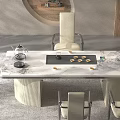 Elegant Modern Tea Table And Chairs With Marble Surface And Light Colored Seats In Bright Space 3d model