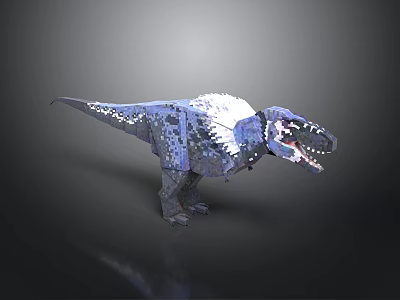 3D Pixelated Dinosaur Model With Blue Gray Scales On Dark Background 3d model