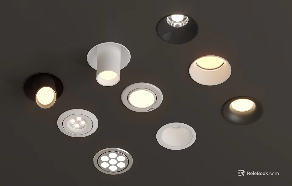 Various Modern Downlights And Spotlights With Different Colors And Designs For Home Ceiling 3d model 