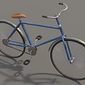 Vintage Blue Bicycle with Brown Seat and Silver Spoked Wheels on Gray Background