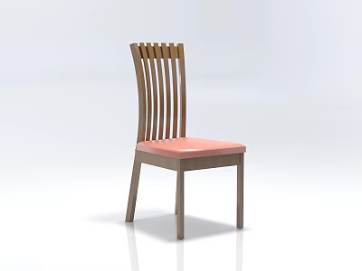 Modern Comfortable Leisure Chair With Wooden Frame Vertical Slat Back And Pink Cushioned Seat 3d model