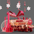 Happy New Year Decorative Display With Red Train Stars And Gift Boxes