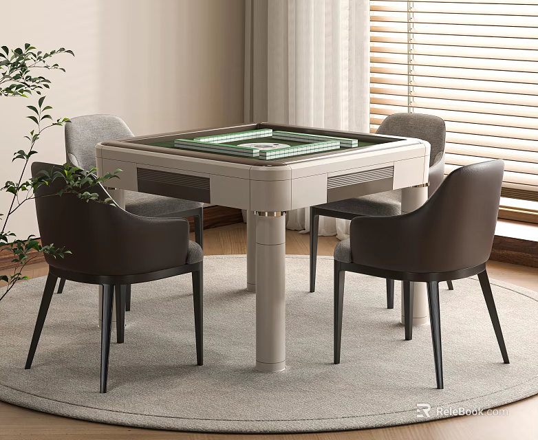 Modern Entertainment Table Design With Game Surface Four Brown And Grey Chairs Indoor Natural Light 3d model 
